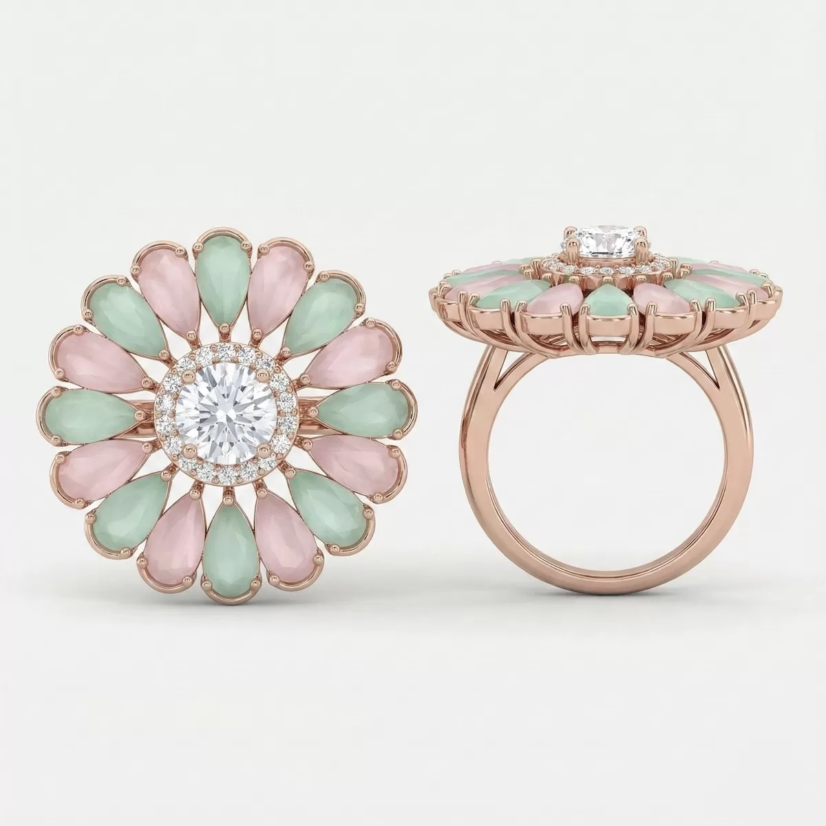 Pastel Pink And Green Colour Adjustable AD Ring - Rings | Laadosa Creations
