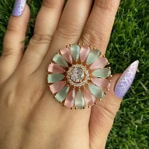 Pastel Pink And Green Colour Adjustable AD Ring Image 2