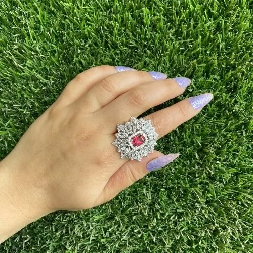 Silver Tone White AD-Studded Adjustable Finger Ring - Rings | Laadosa Creations