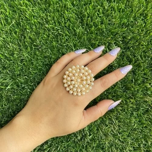 White pearls Italian Adjustable Ring - Rings | Laadosa Creations