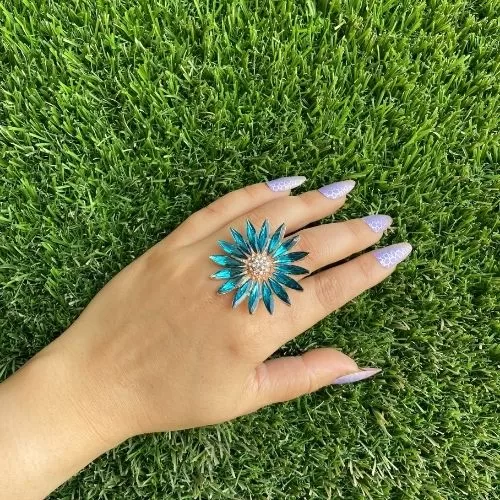 Marquise Cut Blue Flower Design Ring - Rings | Laadosa Creations