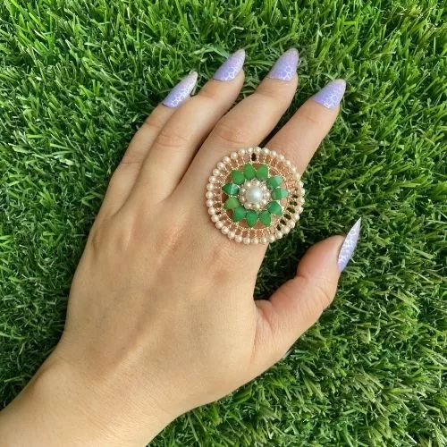 Adjustable Pearl Flower Design Ring