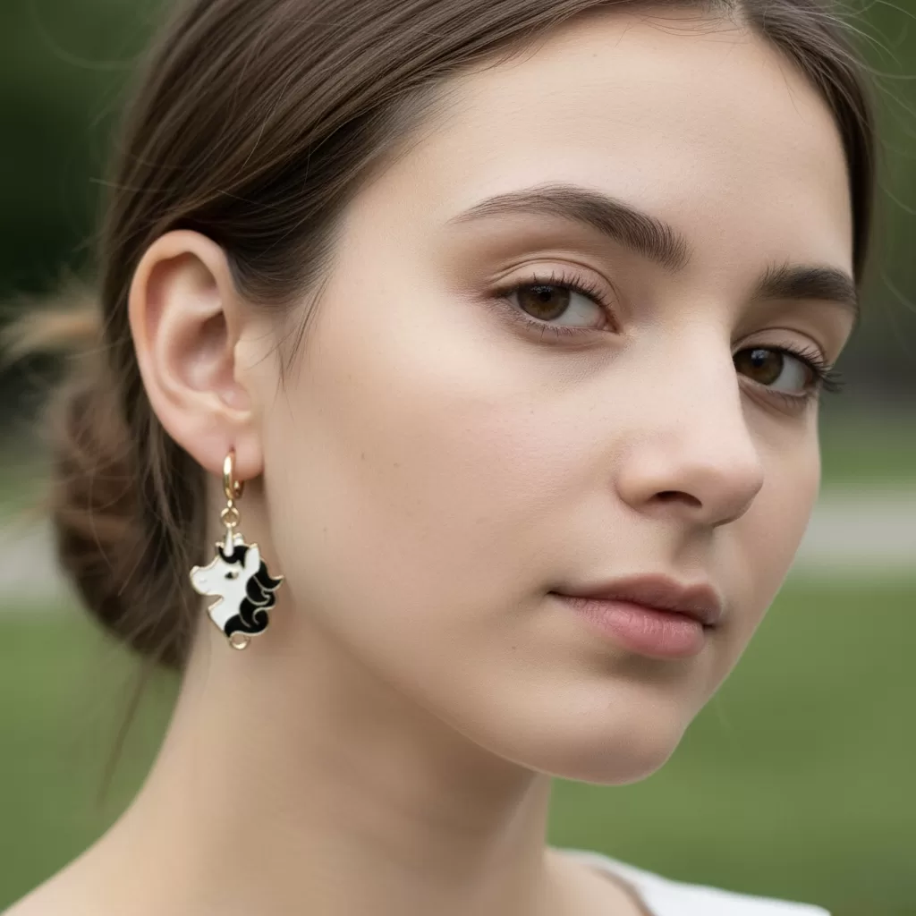 Black And White Unicorn Design Earrings - Earrings | Laadosa Creations
