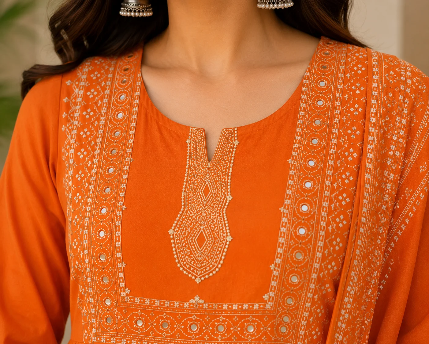 Orange Printed Jaipuri Print Cotton Anarkali Suit Image 5