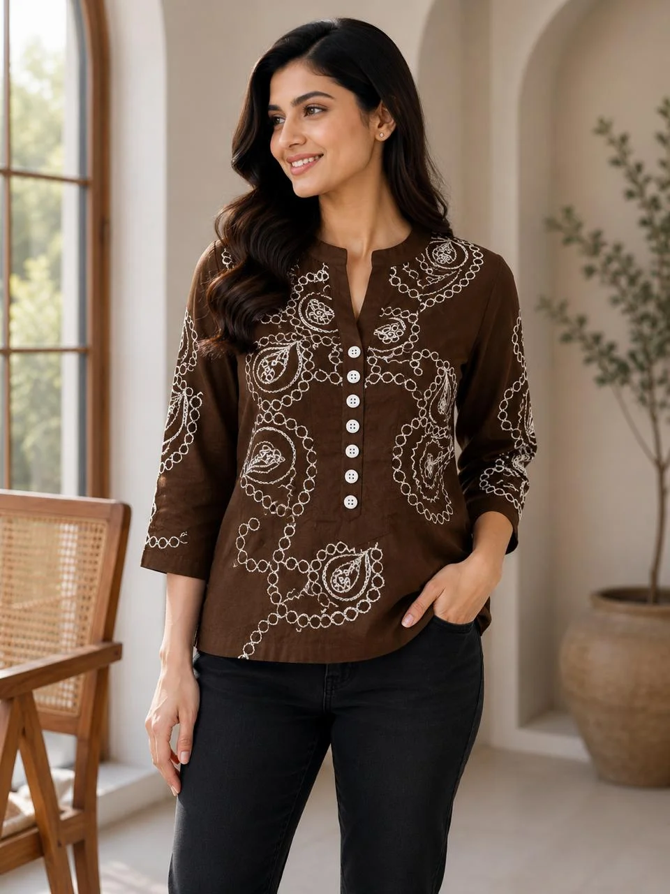 Chocolate Cotton Silk Top