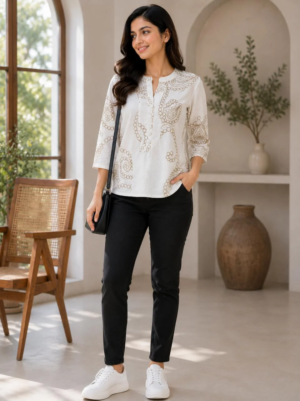 White Cotton Silk Top