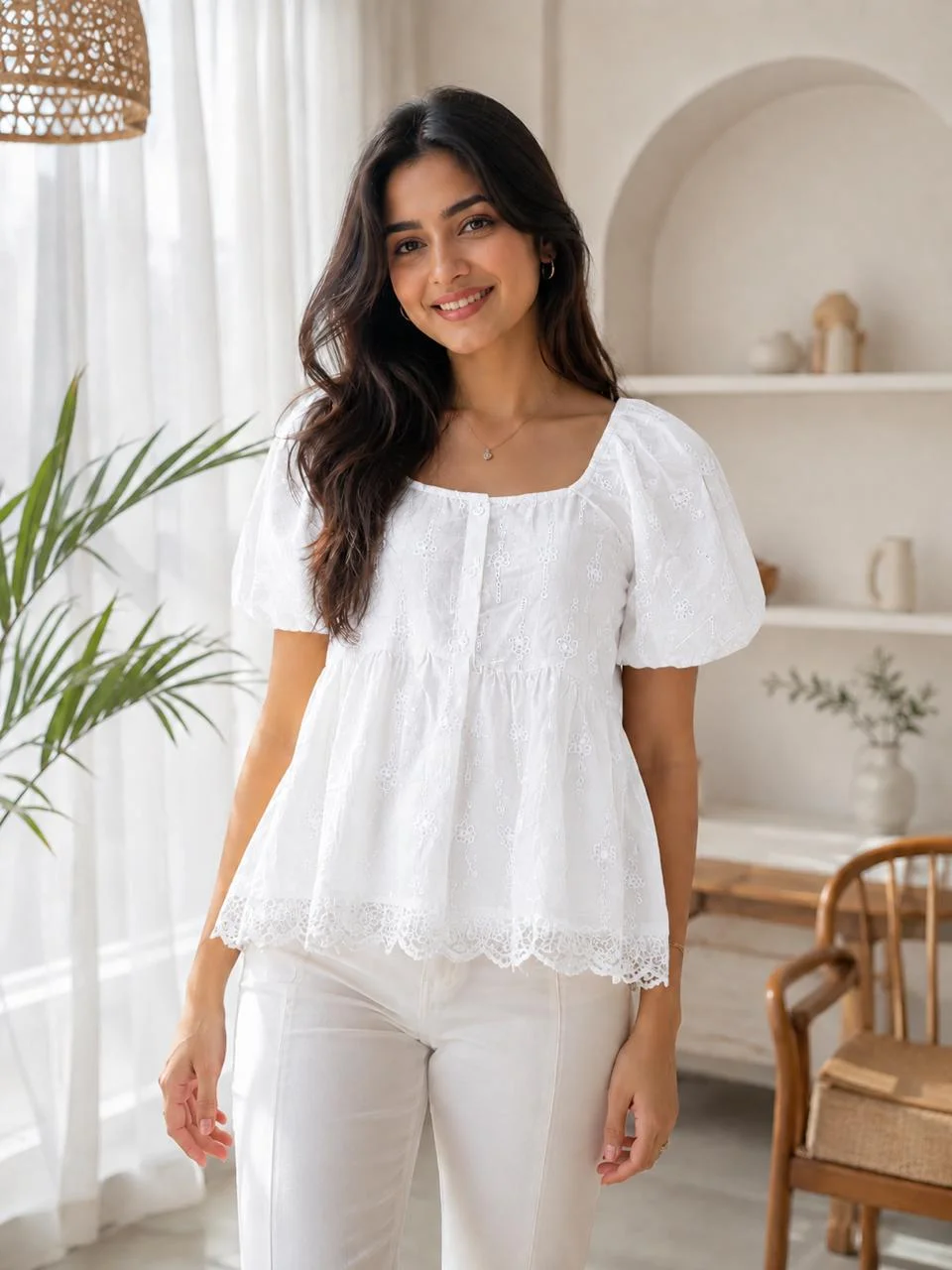 White Cotton Silk Top