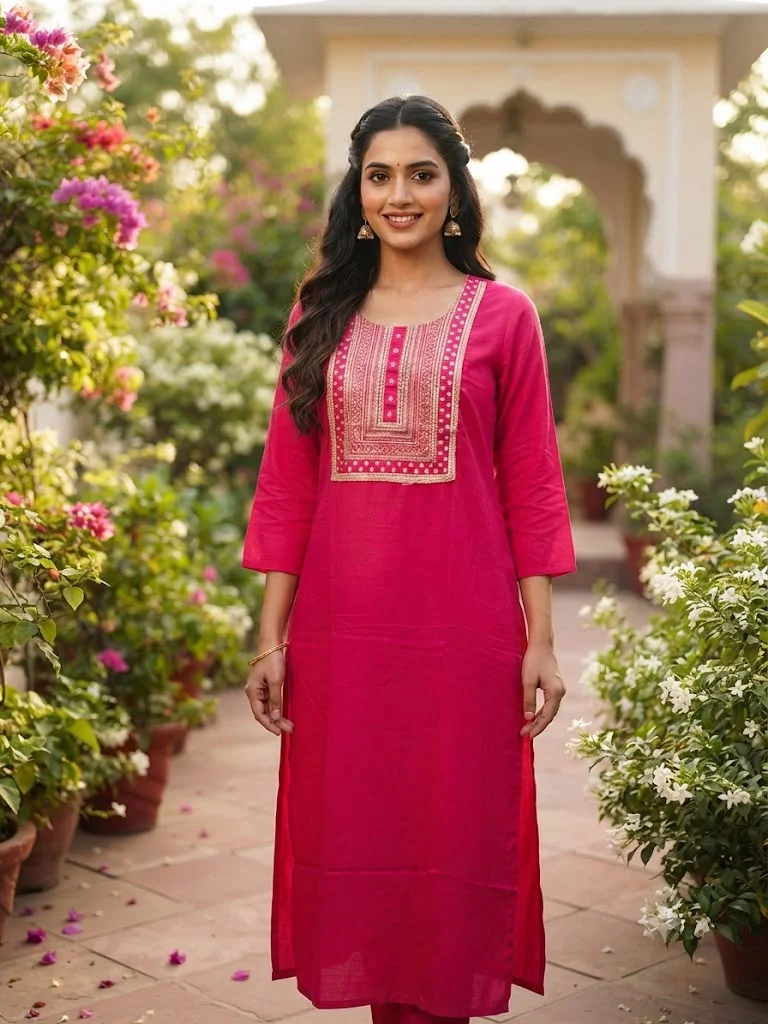 Rani, Pink Jaipuri Print Linen Kurti