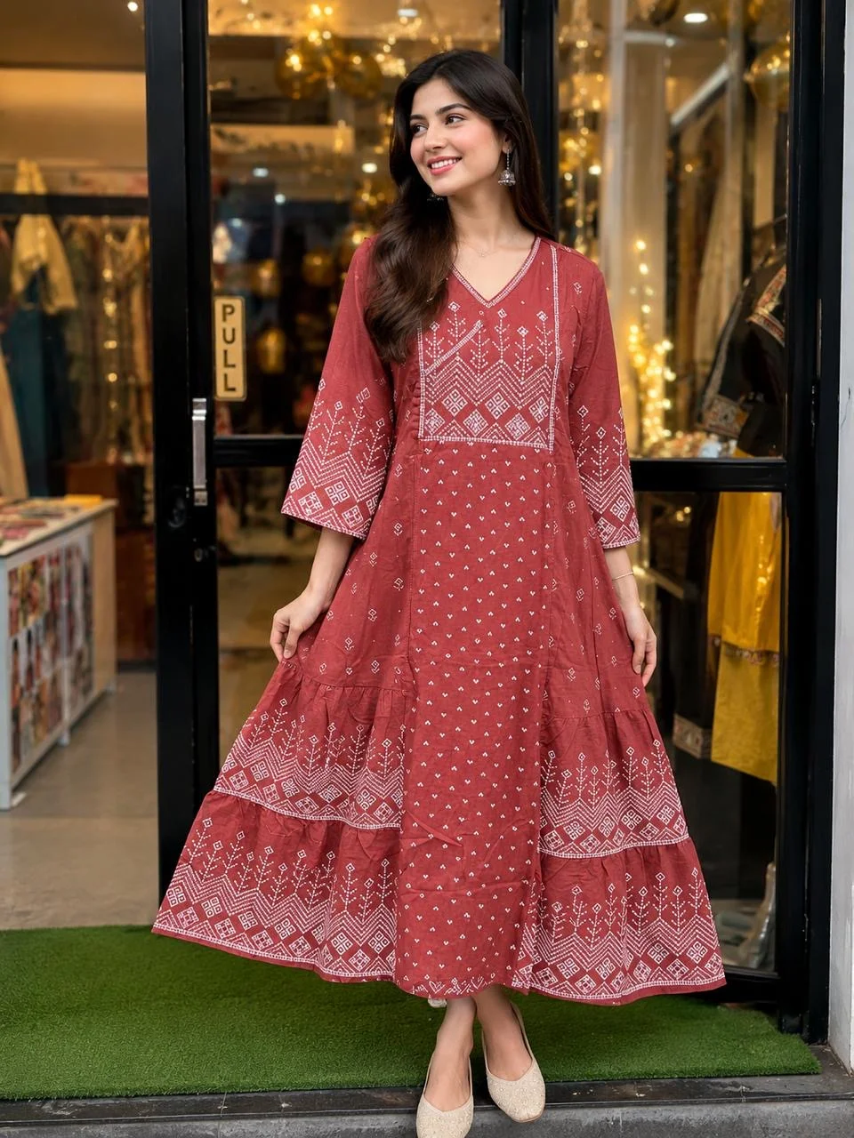 Brick Color Frock Suit
